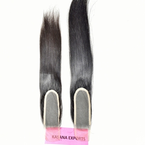 Cierre de encaje 2*6 de cabello humano Remy indio sin procesar, cutícula alineada, color negro natural, para mujer, doble trama a máquina, onda profunda, 100 gramos - Product Image 2