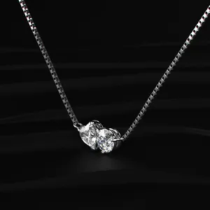 Collier de haute qualité en or blanc avec diamant de laboratoire, collier élégant en pierre, collier fin en forme de cœur et rond. - Product Image 2