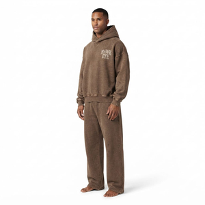 Conjunto Deportivo de Alta Calidad para Hombre, Corte Holgado, Lavado Ácido, Estilo Desgastado, Sudadera con Capucha de Felpa de Algodón de Color Sólido y Pantalones Jogger - Product Image 2