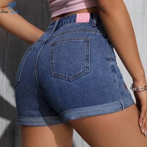 Custom <b>Women's</b> Heart Embroidered Denim Shorts High Waist Blue <b>Jean</b> Shorts OEM ODM Wholesale Manufacturer - Product Image 4