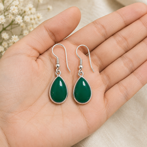 Natural Green Onyx Bohemian Style Water Drop Earrings 925 <b>Sterling</b> <b>Silver</b> Bezel Set Ear <b>Wire</b> Gift for Women - Product Image 3
