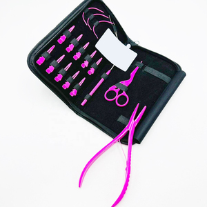 Kit d'outils pour extensions de cheveux, pinces en acier inoxydable rose blush avec pinces de sectionnement, aiguilles à perles, aiguilles de type C - Product Image 4