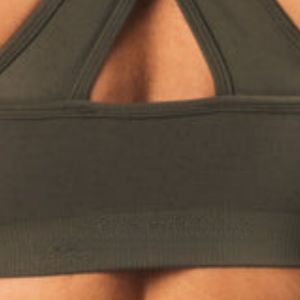 Olive Green Women's <b>Cross</b> Back Sports Bra Breathable Stretch Workout Crop <b>Top</b> for Yoga Gym Running Fitness Training Activewear - Product Image 4