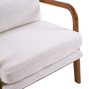 Poltrona da Interno in Velluto Teddy con Schienale Alto, Braccioli e Schienale in Legno Massello con Telaio in Ferro, Sedia da Soggiorno Bianco Sporco - Product Image 6