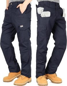 High Visibility Flame Retardant <b>Work</b> Pants Reflective Stripe <b>Cargo</b> Trousers Elastic Waist Safety Uniform Navy - Product Image 4