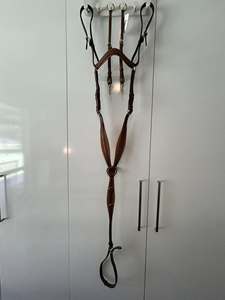 Bridon de dressage anatomique pour cheval en cuir imprimé de qualité supérieure, teint en tambour, avec nezier rembourré doux et séchage rapide / Cheval - Product Image 4