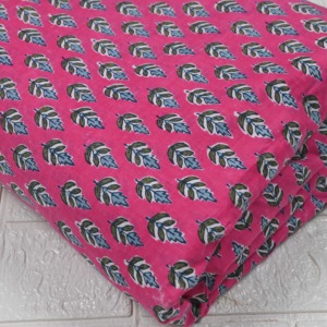 Pink Hand Block Printed Organic Eco-Friendly Medium <b>Weight</b> Kalamkari Style Cotton <b>Fabric</b> Leaf Motif Small Booti Pattern for - Product Image 3
