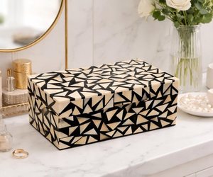 Modern Geometric Artisan Bone Inlay Storage <b>Box</b> Decorative <b>Keepsake</b> and Jewelry <b>Box</b> Premium Craftsmanship for Luxury Interiors - Product Image 1