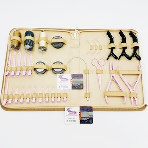 Nouveau kit d'outils pour extensions de cheveux roses : aiguilles, pinces en acier inoxydable, micro-perles, extensions de cheveux à bandes, pinces, ciseaux, logo personnalisé - Product Image 2