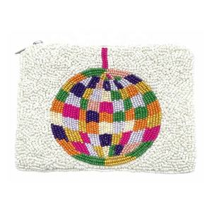 Monedero de alta calidad con cuentas de colores estilo bola de discoteca y cierre de cremallera, perfecto para guardar tarjetas, maquillaje y como accesorio para mujer. - Product Image 1