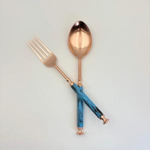 Ensemble de cuillères et fourchettes à salade en acier inoxydable avec manche fini cuivre, style vintage, ustensiles de service pour la cuisine et la salle à manger - Product Image 2