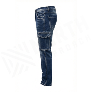 Pantalones Vaqueros Cargo de Mezclilla para Hombre, Corte Slim Fit, Lavado Oscuro, Algodón de Peso Medio, Estilo Casual Otoñal - Product Image 2