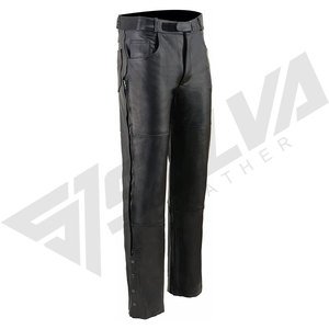 กางเกงมอเตอร์ไซค์หนังแท้ SALVA LEATHER รุ่นพรีเมียมสำหรับผู้ชาย น้ำหนักปานกลาง กันน้ำ เหมาะสำหรับขี่ในฤดูหนาว ซับในผ้าซาติน ทรงลำลอง มีกระเป๋า 4 ช่อง สีดำ - Product Image 5