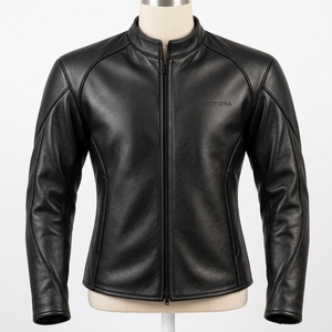 Veste en cuir noire pour homme, col montant, fermeture éclair, coupe ajustée, style motard, fabrication sur mesure OEM ODM, vente en gros - Product Image 1