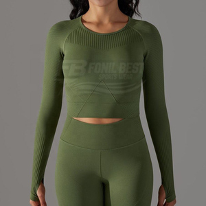 Ensemble 2 pièces sans couture pour femme, hauts et bas à taille haute élastique, imprimé, pour entraînement, gym, sport, fitness, yoga, services OEM - Product Image 5