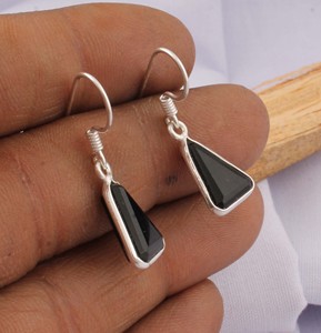 925 Sterling <b>Silver</b> Lapis Lazuli Vintage Drop <b>Earrings</b> Faceted Triangle Gemstone French Wire <b>Dangle</b> <b>Earrings</b> for Engagement - Product Image 2