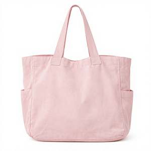 Sac fourre-tout en toile de coton rose d'été avec logo personnalisé pour femmes, sacs de plage en toile avec poignées d'épaule - Product Image 5
