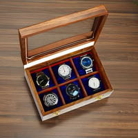 Boîte à montres en bois à fente pour hommes organisateur et vitrine en terre d'ombre brûlée cadeau idéal pour Noël Saint-Valentin et fête des pères