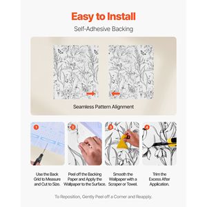 Blanc ligne Art botanique Floral auto-adhésif Peel Stick papier peint étanche vinyle rouleau facile à nettoyer pour chambre bureau - Product Image 3