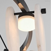 Lustre de table ovale LED dimmable de luxe nordique extra large en cuivre et verre marbré, abat-jour cylindrique, angle de faisceau 45°, pour restaurant