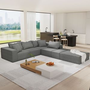 Divano Sezionale Modulare Moderno a L da 335 cm con 6 Cuscini, Chaise Longue Imbottita per Soggiorno, Combinazione Libera - Product Image 1
