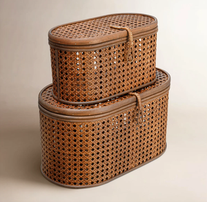 Ensemble de paniers de rangement en rotin naturel faits à la main avec couvercles, paniers tissés pour organiser, décoration intérieure - Product Image 1