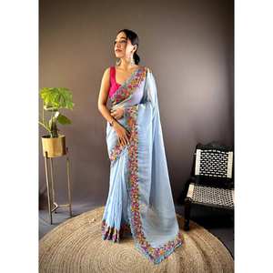 Designer <b>Saree</b> Thread with Multi-Color Embroidery Work for Weddings Beautiful Apparel - Product Image 4