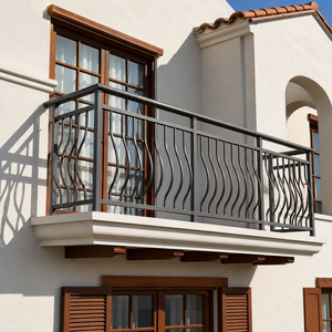 Barandilla de Balcón Moderna de Metal Gris Oscuro, Barandilla Ondulada para Terraza de Villa Mediterránea, Diseño de Seguridad Exterior - Product Image 4