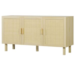 Mobiletto Boho con 3 Ante Regolabili in Rattan Naturale per Soggiorno, Cucina e Garage - Product Image 1