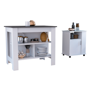 Set Cucina 2 Pezzi Stamford Bianco/Onyx: Isola Cucina Delos e Mobiletto Inferiore Munich per Microonde - Product Image 2