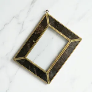 Artisan Design Gold Metal Trim Rectangle <b>Photo</b> <b>Frame</b> <b>Black</b> Glass Vertical Wall Hanging Display Decor PF1145 Brass Finish - Product Image 1