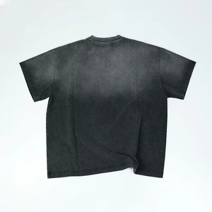 T-shirt en coton noir délavé à l'acide pour homme, manches courtes, col rond, coupe classique, couleur unie, jersey décontracté, tricoté, teint uni - Product Image 1