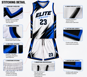 Uniforme de Baloncesto Profesional Elite Squad con Gráficos Abstractos Audaces en Blanco, Negro y Azul, Tela Ligera de Alto Rendimiento para Partidos - Product Image 6