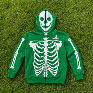 <b>Skeleton</b> Skull Green Hoodie Men's Gothic <b>Full</b> Zip Bone Print Jacket Halloween Streetwear Sweatshirt Custom Logo Graphic Printed - Product Image 6