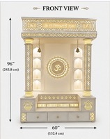 Temple domestique élégant avec piliers sculptés et gravure Om, en bois de teck, pour la vente en gros aux États-Unis et aux villas.