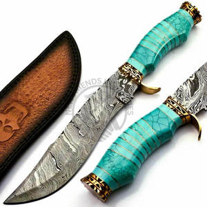 Nueva Edición Cuchillo de Caza de Acero de Damasco Hecho a Mano / Mango de Latón con Piedra Verde, Cuchillo Bowie de Hoja Fija Afilada como una Navaja, Cuchillo de Supervivencia - Product Image 2