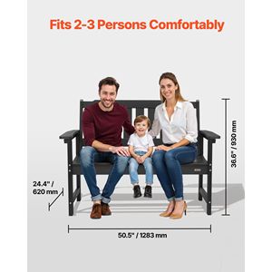 Banc de patio en plastique résistant aux intempéries, capacité de 800 lb, 50,5 pouces, avec larges accoudoirs et dossier, pour 2-3 personnes, banc d'extérieur - Product Image 4