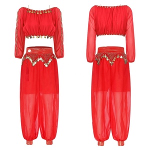 Traje de Danza del Vientre para Mujer, Estilo Estándar, para Actuaciones, Fiestas Temáticas, Carnaval, Top Corto con Pantalón Metálico, para Fiestas de Cumpleaños - Product Image 2