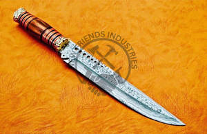 มีดโบวี่เหล็กดามัสกัสทำมือแบรนด์ใหม่ ด้ามไม้ทองเหลือง มีดล่าสัตว์ มีดเอาตัวรอด มีดสะสม ใบมีดคมคงที่ - Product Image 3