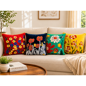 Premium 100% Polyester Embroidered Floral <b>Cushion</b> <b>Cover</b> | Decorative Throw Pillow <b>Cover</b> for Modern Home Decor - Product Image 1