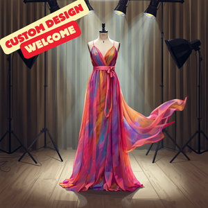 Robe longue en mousseline de soie à taille empire, élégante, pour femmes, avec personnalisation OEM ODM - Product Image 3