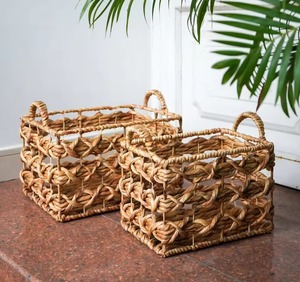 Water Hyacinth Weave Patterned Storage <b>Baskets</b> with Seagrass Handles for Organizing in <b>Bathroom</b> Laundry Room Planter Organizer - Product Image 3