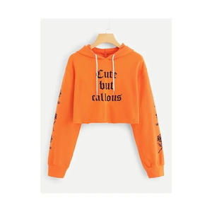 Sudaderas Casuales de Algodón y Poliéster Tejido para Mujer, Top Corto de Entrenamiento, Sudaderas con Capucha, Ropa Urbana Moderna, Estampado Frontal, Color Sólido, Invierno - Product Image 3