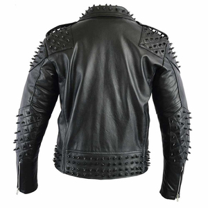 Chaqueta de Cuero Auténtico con Flecos para Mujer, Diseño Moderno, Venta al Por Mayor, Chaqueta de Cuero Negra con Tachuelas para Mujer - Product Image 2