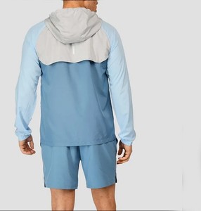 Two Piece Custom <b>Embroidery</b> Print Logo Spandex/Polyester Tracksuit Windbreaker Short <b>Set</b> Color Block Hooded Jacket Winter Casual - Product Image 3