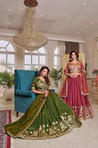 Green Embroidered Lehenga Choli Women Wedding Outfit Floral Sequin <b>Dress</b> With Dupatta Party Festival Wear - Product Image 6