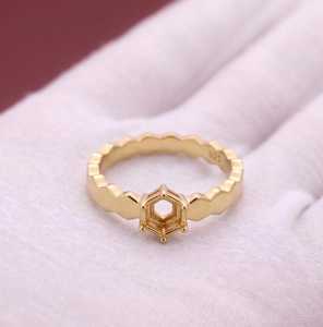 Bague semi-montée en argent sterling 925 avec pierre précieuse hexagonale, monture géométrique nid d'abeille, support de bague vierge en vermeil doré - Product Image 1