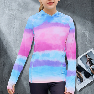 เสื้อเชิ้ตป้องกันแสงแดดมีฮู้ดแขนยาวสำหรับเด็กผู้หญิง UPF50+ สีไล่ระดับ โพลีเอสเตอร์ 100% เสื้อคลุมป้องกันรังสียูวี - Product Image 3