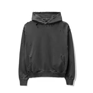 Fashion <b>Trendy</b> Wear New Look Men Casual Distressed <b>Hoodies</b> Long Sleeve Cotton Blended Casual <b>Hoodies</b> - Product Image 1