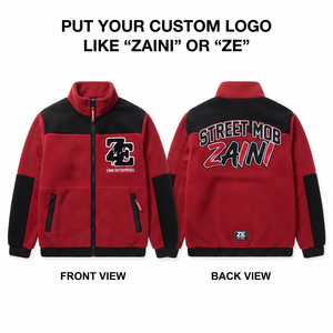 Premium 240gsm Polar Fleece <b>Thin</b> Stand Collar Red Black Colorblock Panels Custom Embroidered Applique Logo Zip-Up Running <b>Jacket</b> - Product Image 1